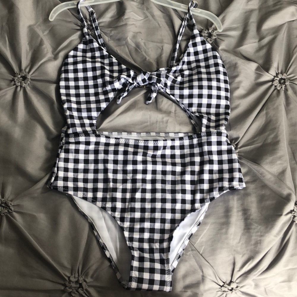 Black and white checkered one piece bathing suit